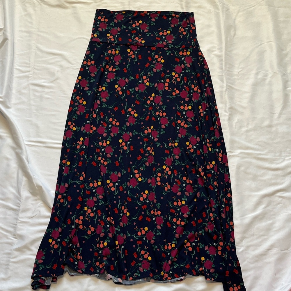 Women's Navy Floral Maxi Skirt - Elegant A-Line Style